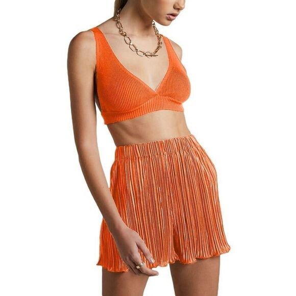 Womens Orange Long Sleeve Button Up with Matching Shorts Set Small - Picture 2 of 8